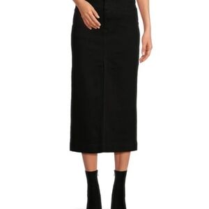 High rise slit denim midi skirt in Black